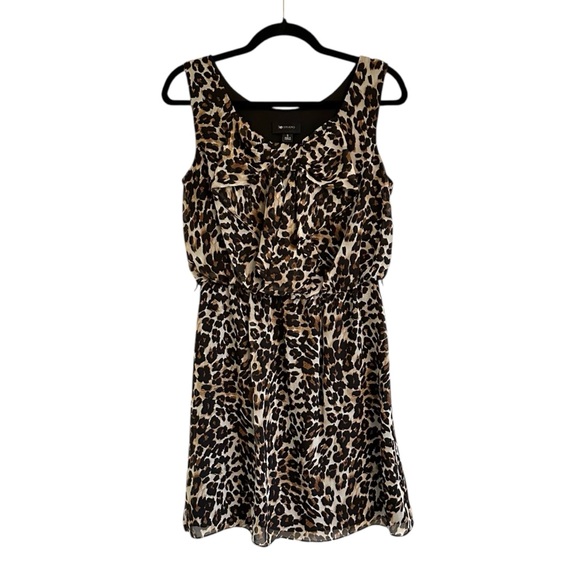 AB Studio Leopard Print FitnFlare Dress Small Elastic Waist No Belt - Picture 1 of 6